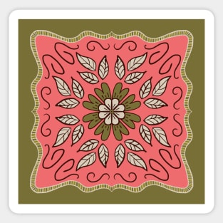 Blush Pink and Soft Olive Green square floral Provencal 'scarf' style design Sticker